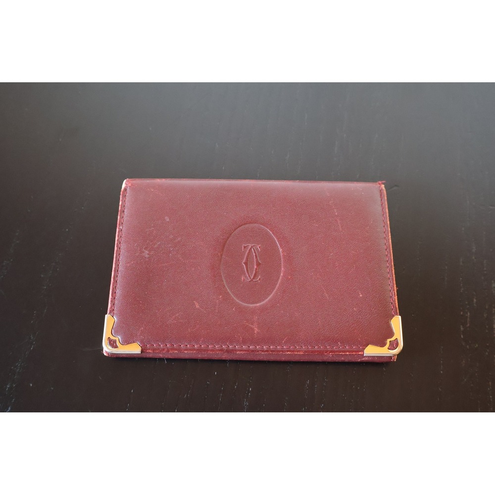 Vintage Must de Cartier Burgundy Leather Card ID Holder Wallet